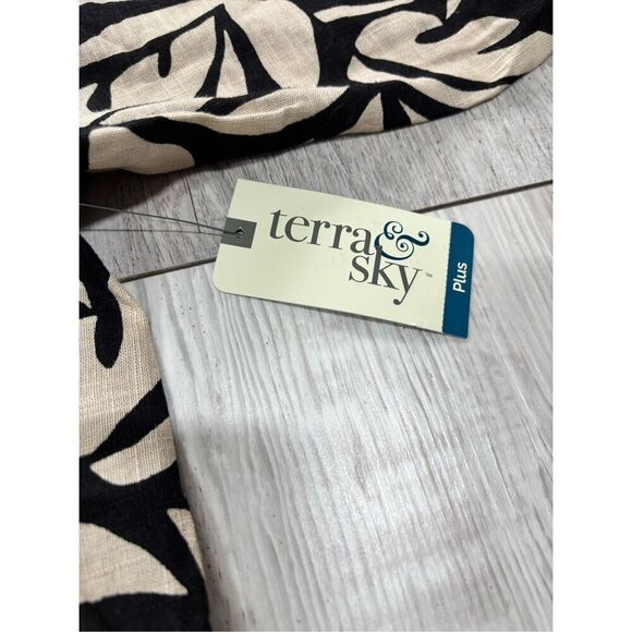 Terra & Sky plus peasant linen black and tan blouse plus size 3X - Picture 13 of 13